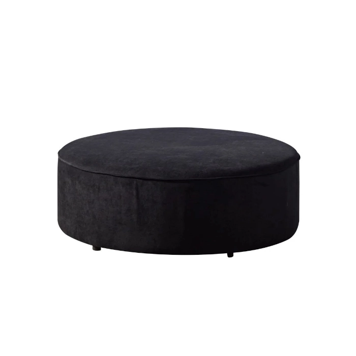 VELVET ROUND OTTOMAN - BLACK