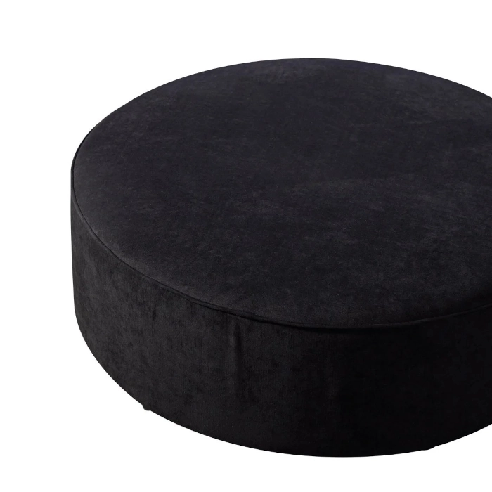 VELVET ROUND OTTOMAN - BLACK - Image 2