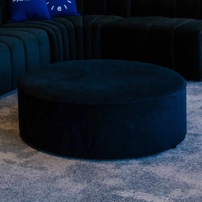 VELVET ROUND OTTOMAN - BLACK - Image 4