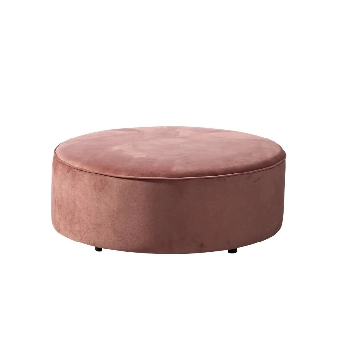 VELVET ROUND OTTOMAN - DUSTY PINK