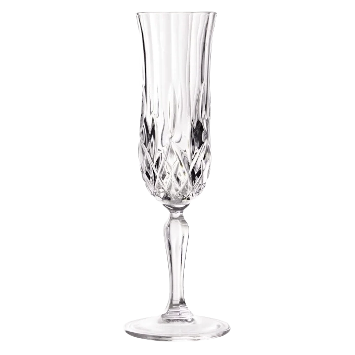 An elegant, cut-crystal champagne flute for weddings and special events.