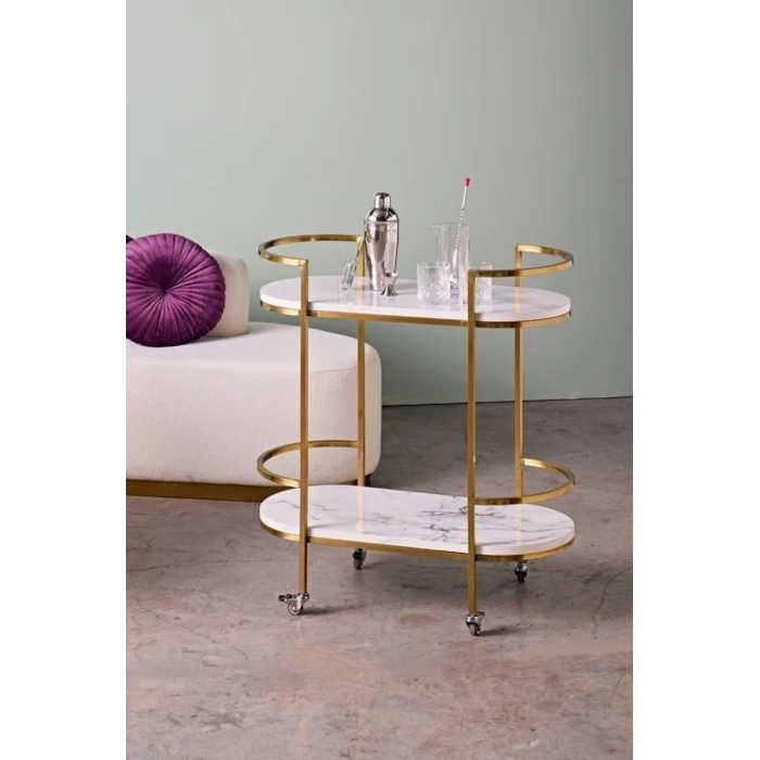 MANHATTAN BAR CART - WHITE AND GOLD - Image 3