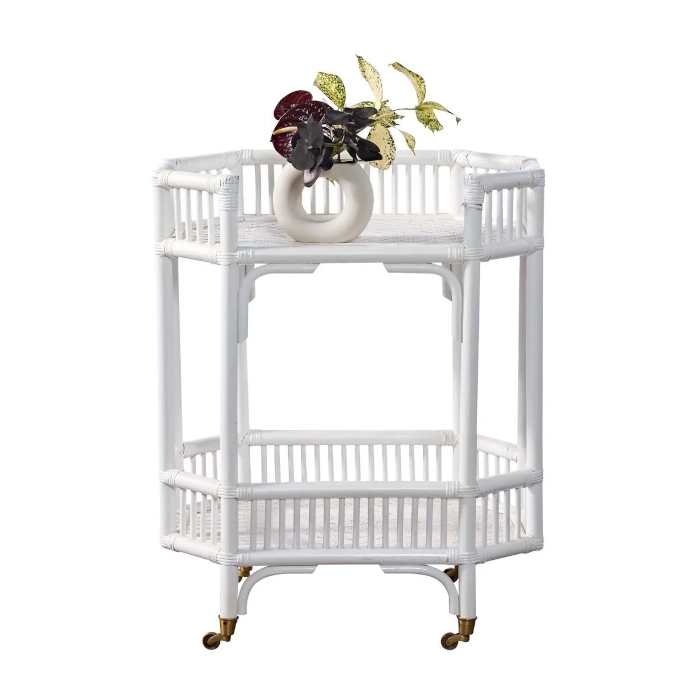 RATTAN DRINKS TROLLEY - WHITE - Image 2