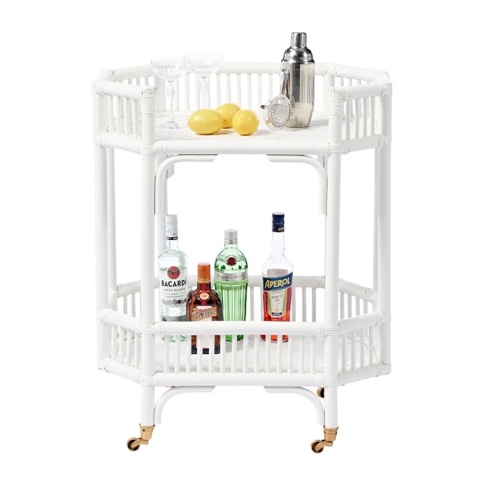 RATTAN DRINKS TROLLEY - WHITE - Image 3