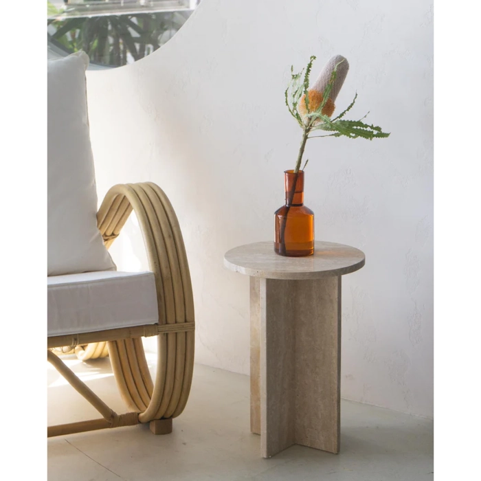 TRAVERTINE SIDE TABLE - NUDE - Image 5