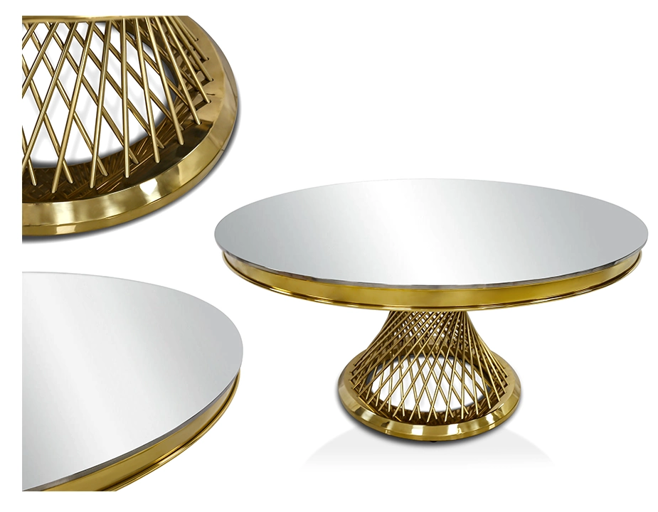 Close-up Detail of Gold Stainless Steel Table Base and Marble Top Quality
