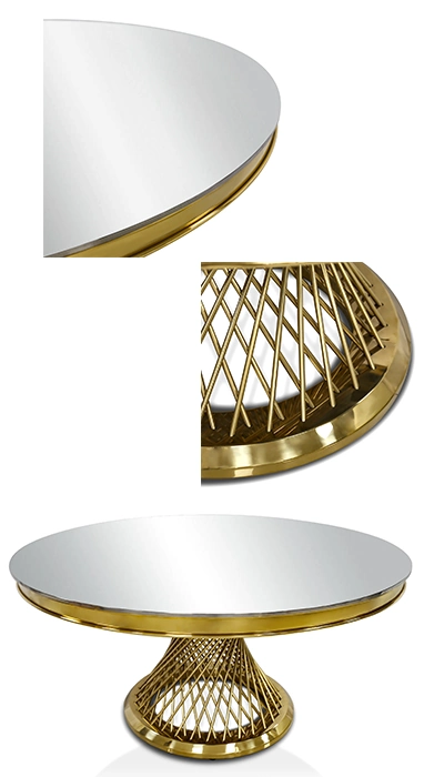 Close-up Detail of Gold Stainless Steel Table Base and Marble Top Quality