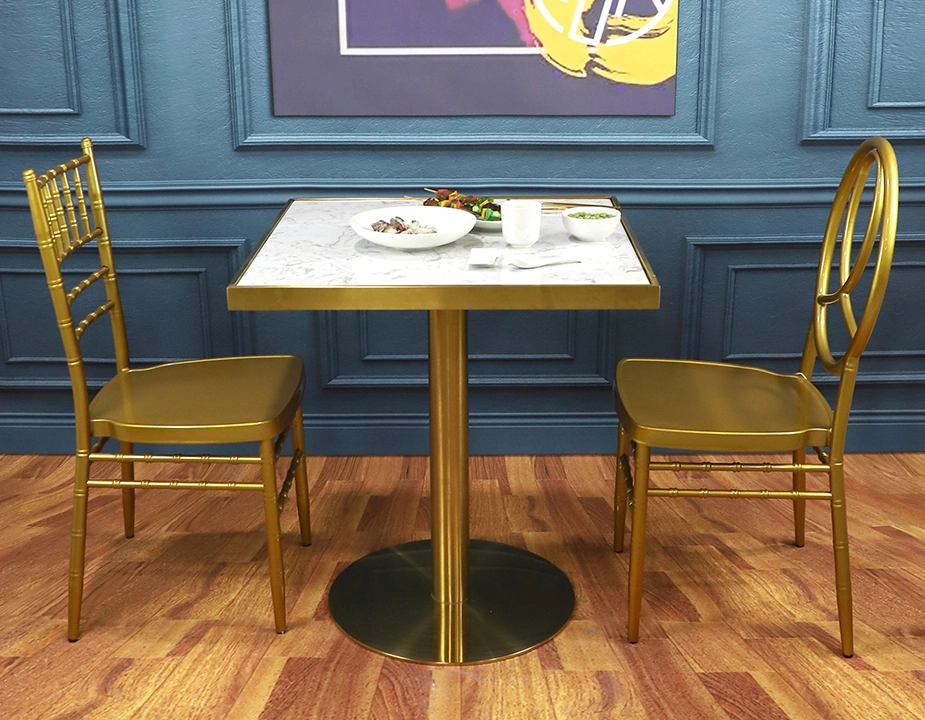 Sample Bistro Setup with Marble Table and Gold Chiavari Chairs