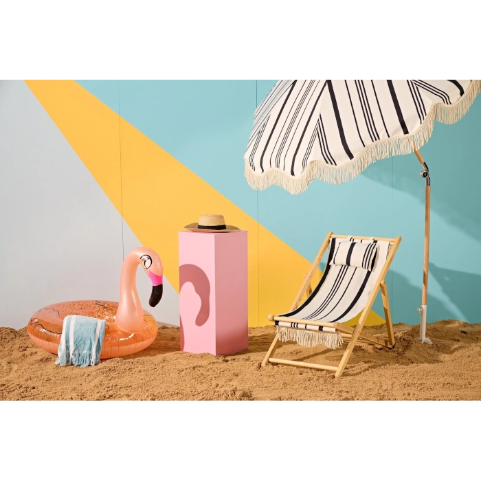 PATIO UMBRELLA - BLACK AND WHITE STRIPED - Image 3