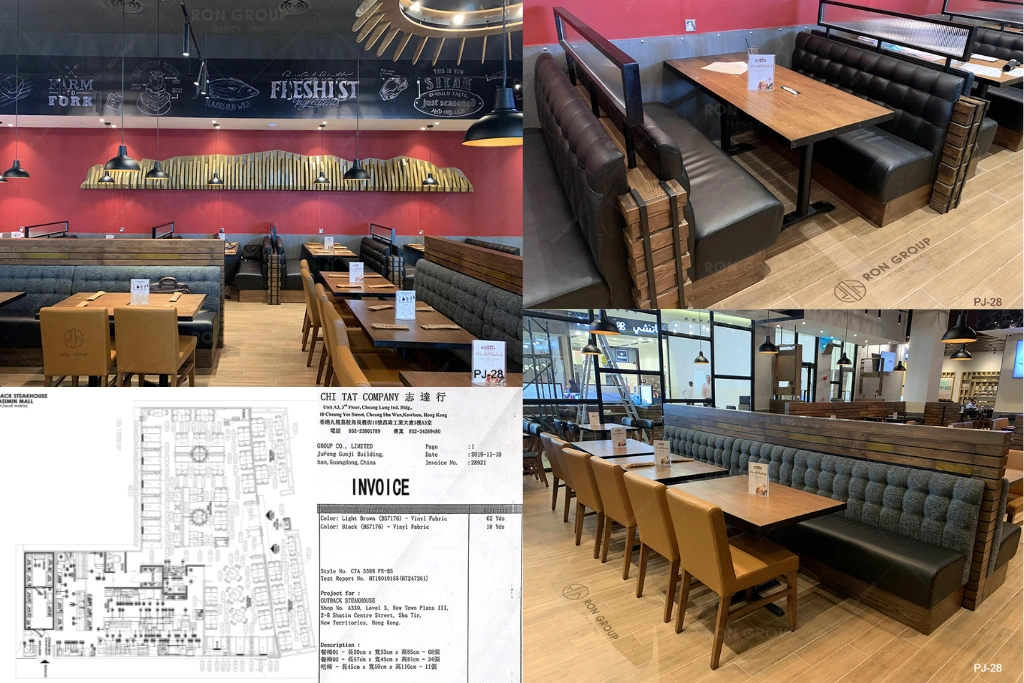 Outback Steakhouse Saudi Arabia restaurant interior featuring custom leather booths and wooden tables by Ron Group.