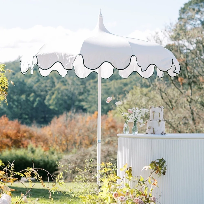 RIVIERA PAGODA UMBRELLA - WHITE WITH BLACK TRIM - Image 7
