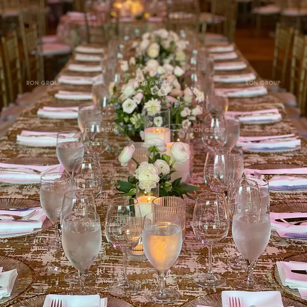 Vintage Glassware Detail on gold tablecloth