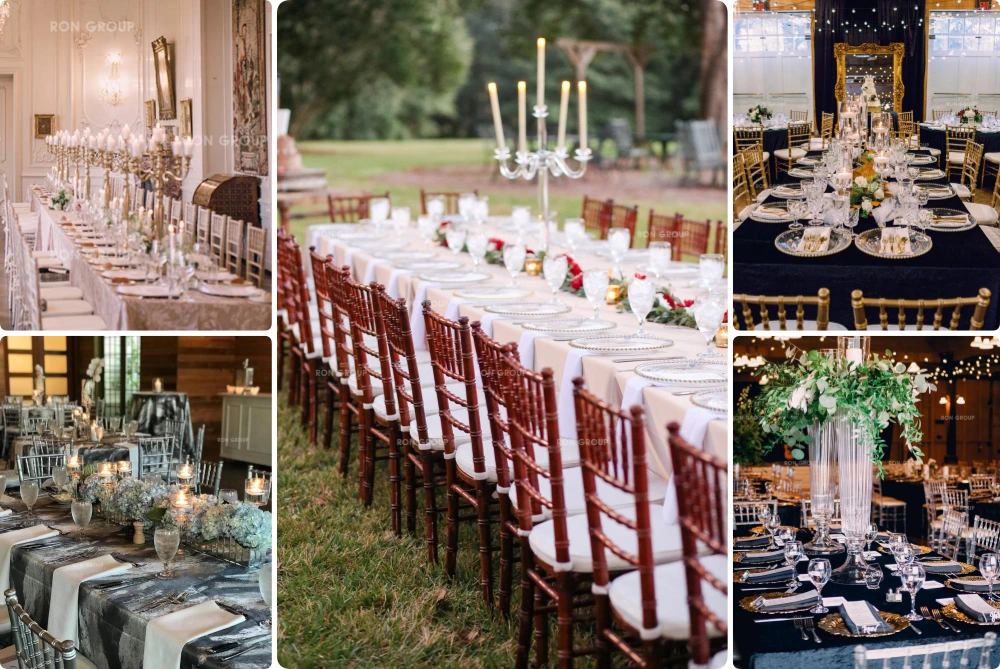 Collection of Chiavari chairs and event furniture inventory
