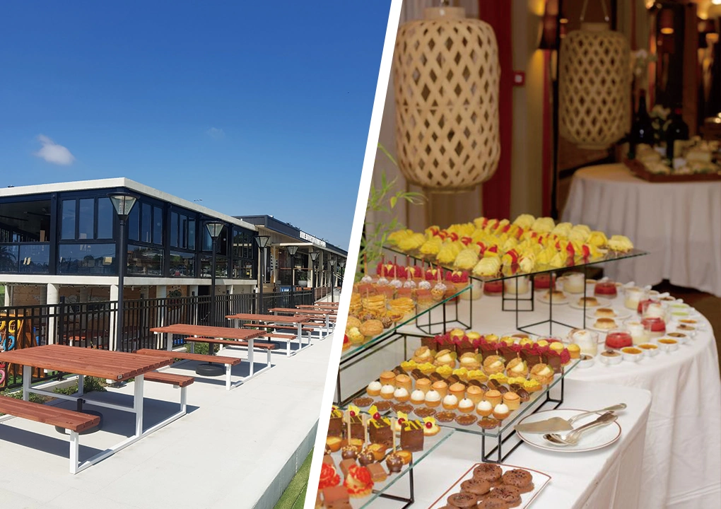 Display of new outdoor furniture lines and premium buffet equipment